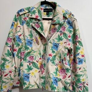 Colleen Lopez Floral Faux Leather Moto Jacket - XL - Colorful Roses